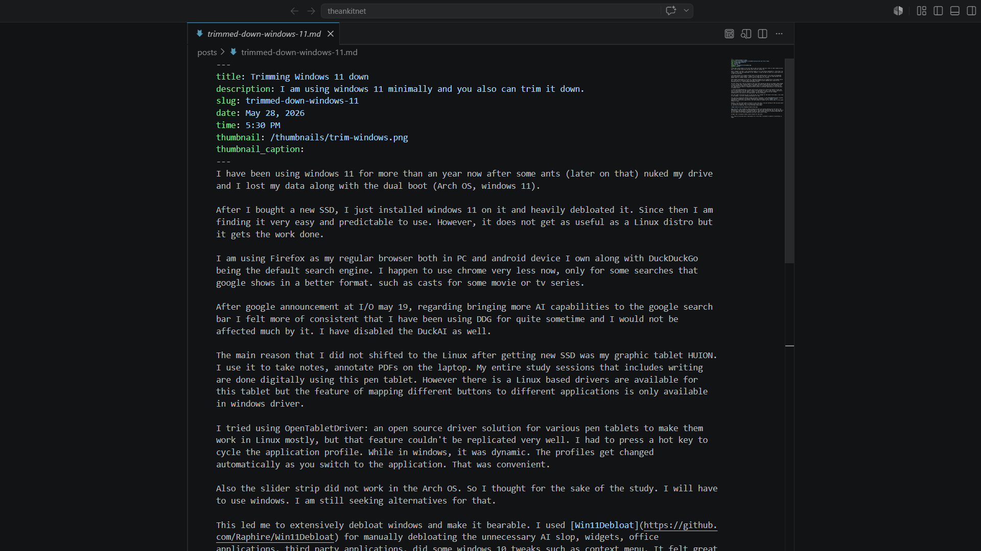 VS Code in Zen mode.
